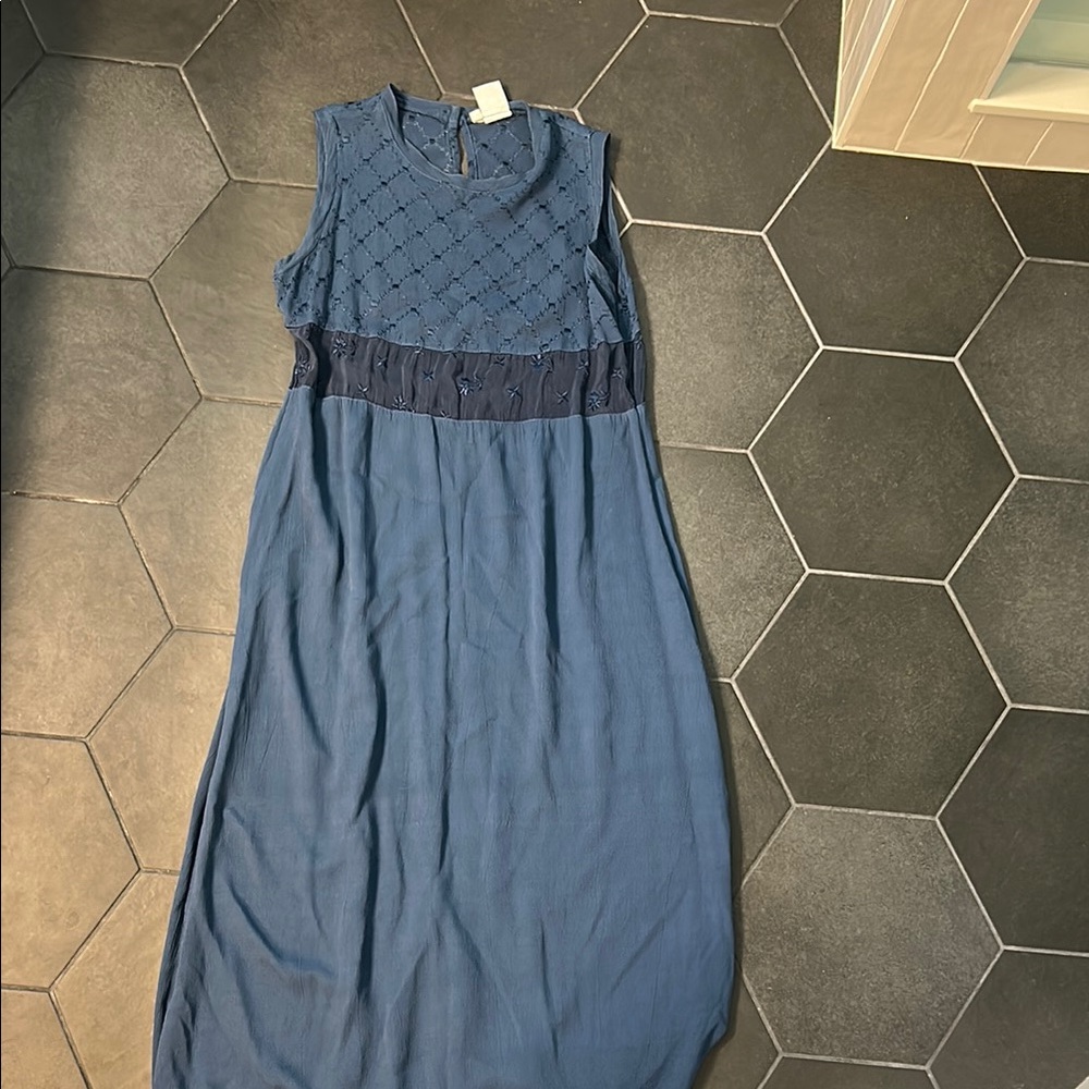 Blue Sleeveless Crew Neck Maxi Sundress for Weddings